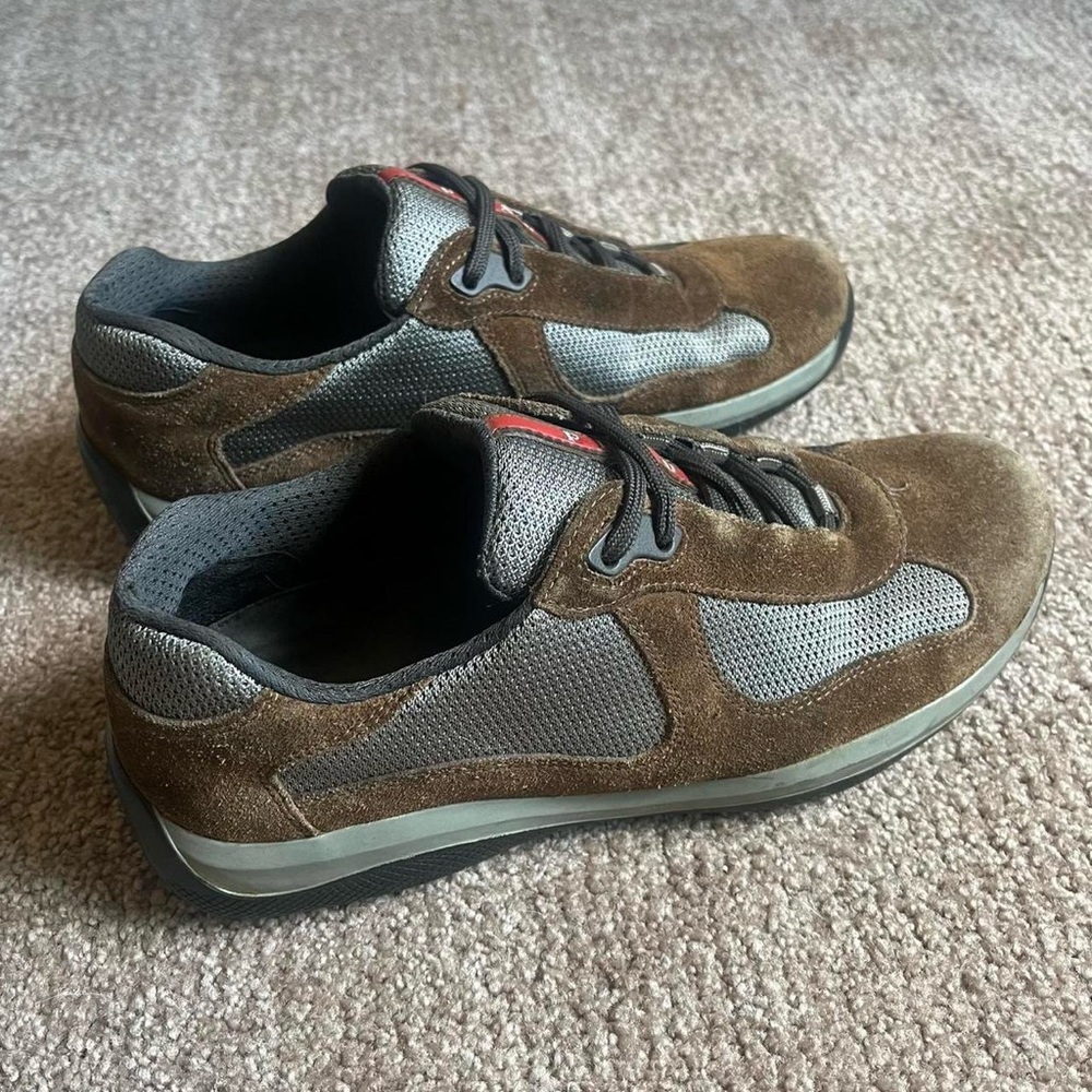 VTG 00s / Y2K Prada Americas Cup Brown Suede Leather Sneakers - Picture 5 of 7